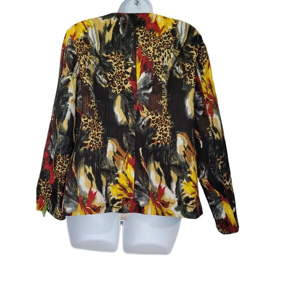 Joni B. Womens Open Front Jacket M Floral Micro Pleat Vibrant Lined Animal Print - Picture 4 of 10